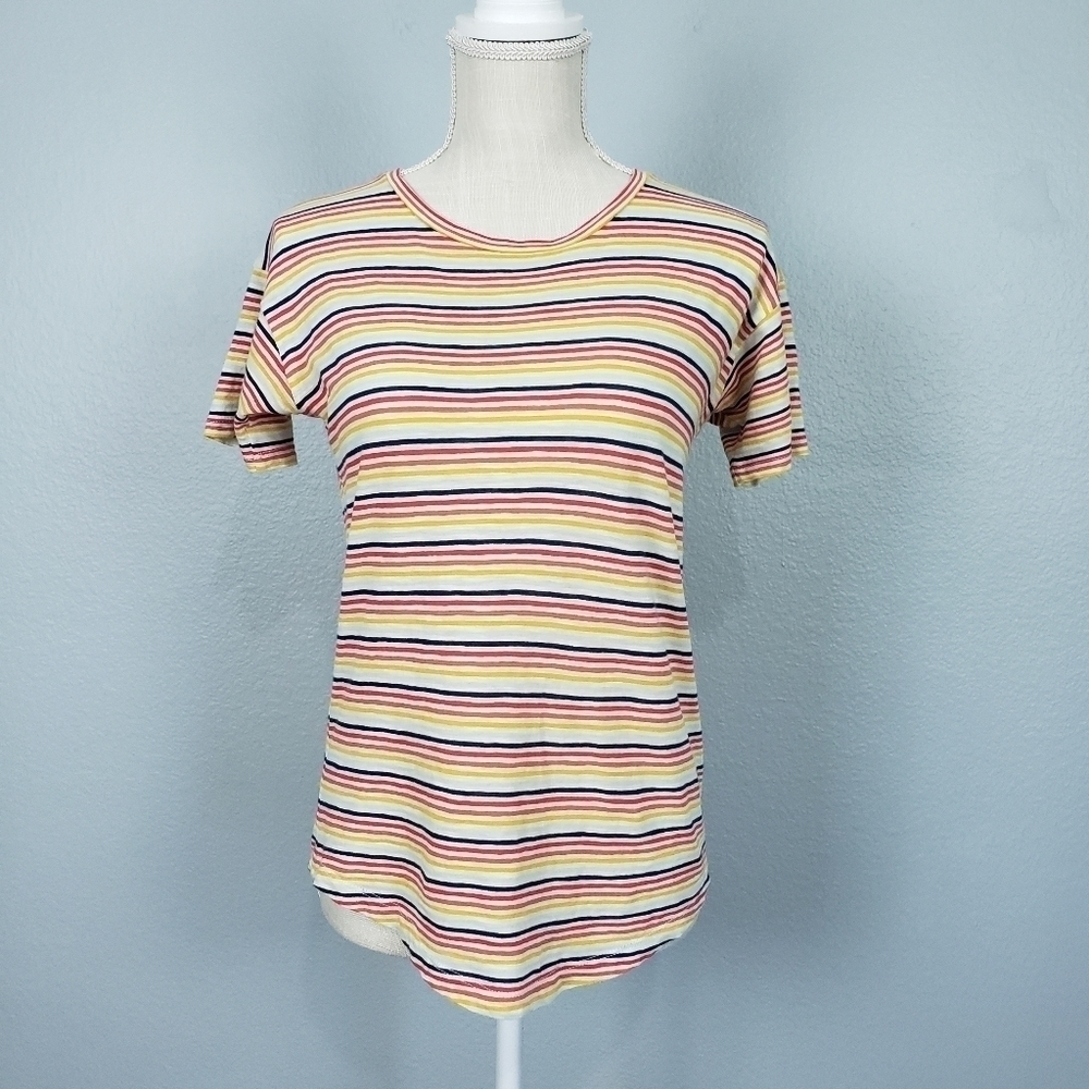 MADEWELL Women's  Whisper Cotton Crewneck Tee Rainbow Stripe Twee Sz XXS